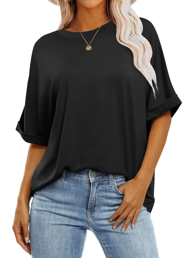 Women's Pullover Top Loose Short Sleeve Black - Shop at LoveMi