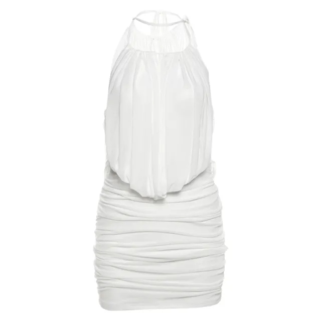Women's Cross Lace up Tube Top Vest Mesh Pleats Dress White - Shop at LoveMi