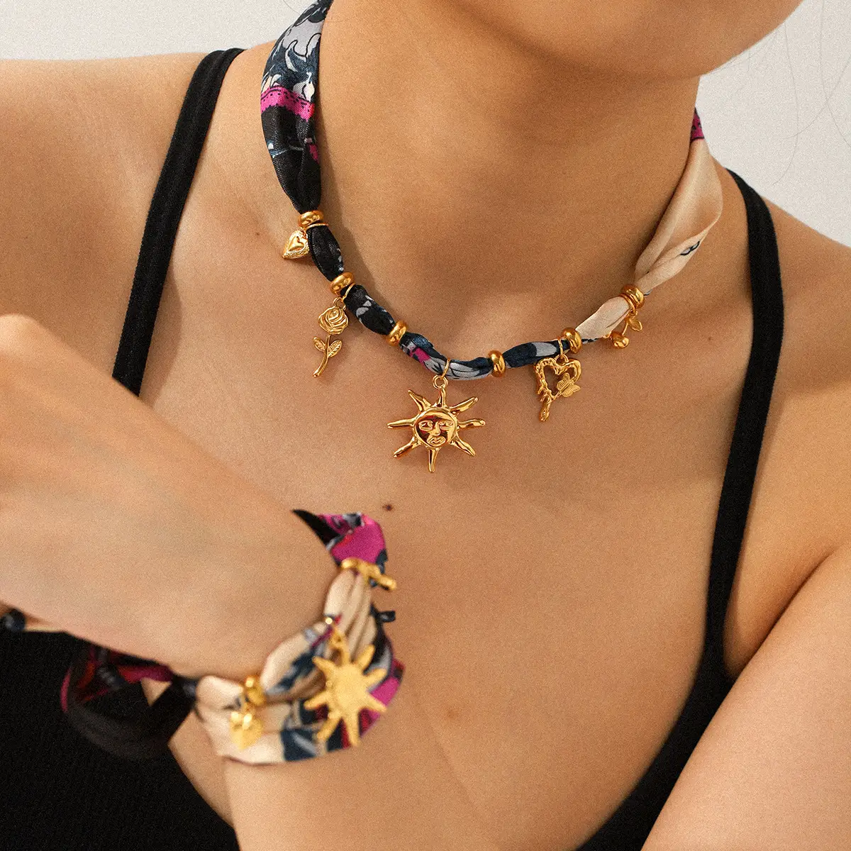 Women's SUNFLOWER Necklace Ribbon Bracelet