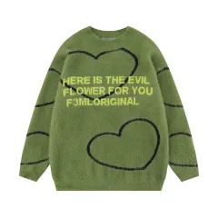 Loose Casual Long Sleeves Pullover Knitwear Fashion Brand Design Sense - Green - View 1