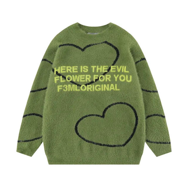 Loose Casual Long Sleeves Pullover Knitwear Fashion Brand Design Sense Green - Shop at LoveMi