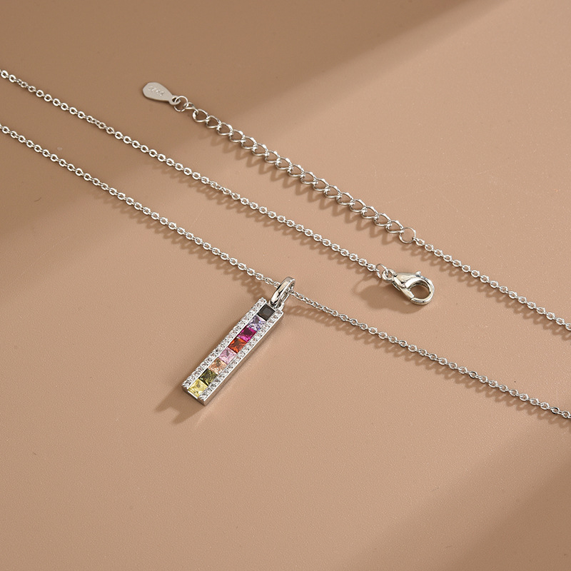 Colorful Crystal Zircon Pendant Fashion Rainbow Necklace Korean Style Colored Gems Clavicle Chain