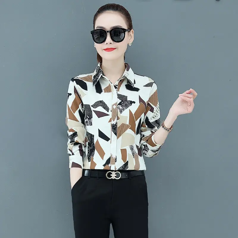 Printed Long-sleeve Loose-fitting Womens Top