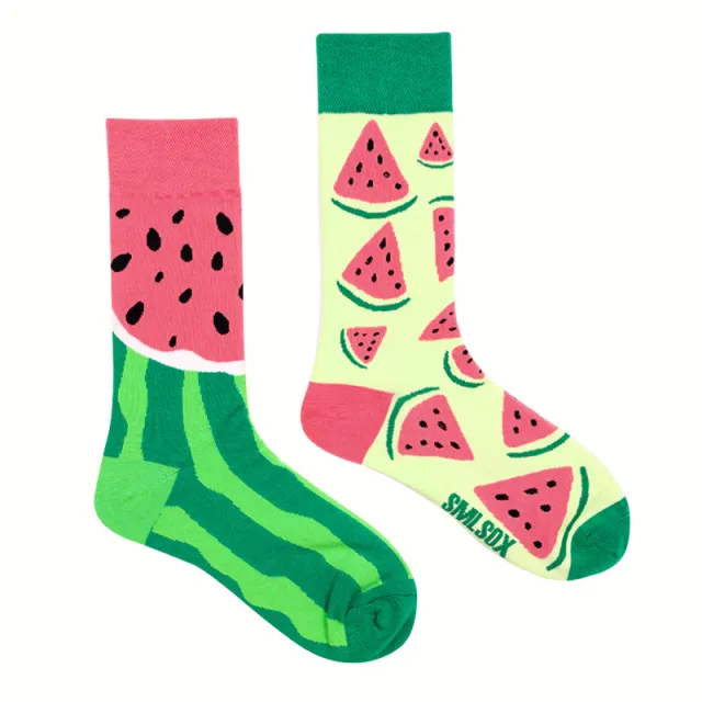 Men's And Women's Asymmetric AB Cartoon Food Illustration Trend Unmatched Color Socks Cool Watermelon - Shop at LoveMi