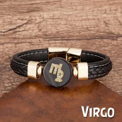 Twelve Constellation Leather Rope Woven Bracelet Retro Fashion - Virgo - View 1
