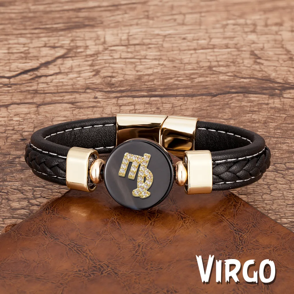 Twelve Constellation Leather Rope Woven Bracelet Retro Fashion - Virgo