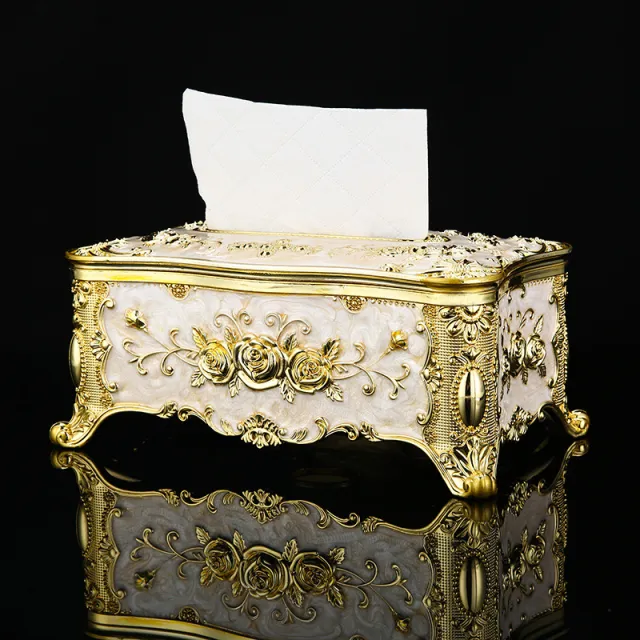 Household Mild Luxury Retro Paper Extraction Box Golden And White Roses - Shop at LoveMi