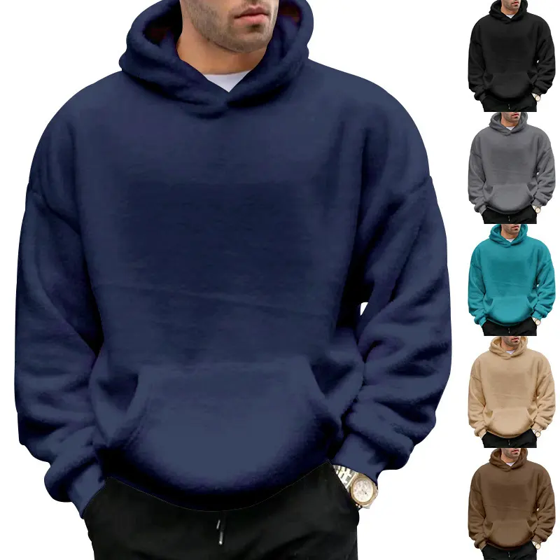 Double-sided Velvet Hooded Sweater Men's Plush Sweatshirt with Pockets