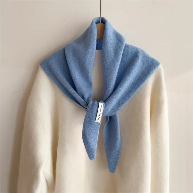 Womens Solid Color Wool Knit Triangle Scarf Shawl For FallWinter 31 Sky Blue - Shop at LoveMi