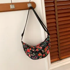 Big Flower Ethnic Crossbody Bag For Women - Black - View 1