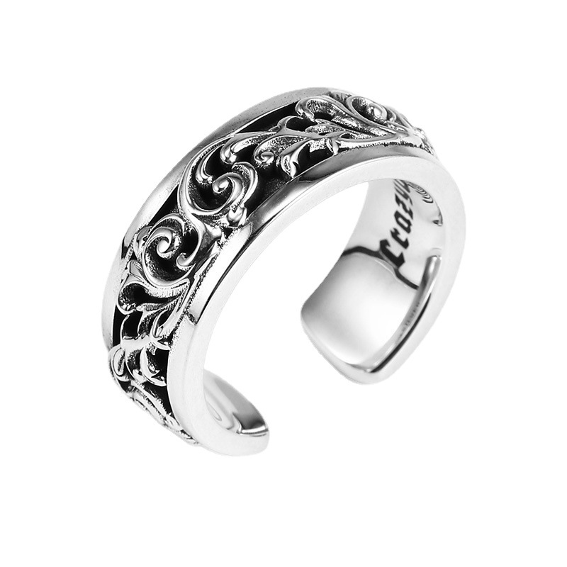 Retro Tang Grass Pattern Ring Men's Open Fashion