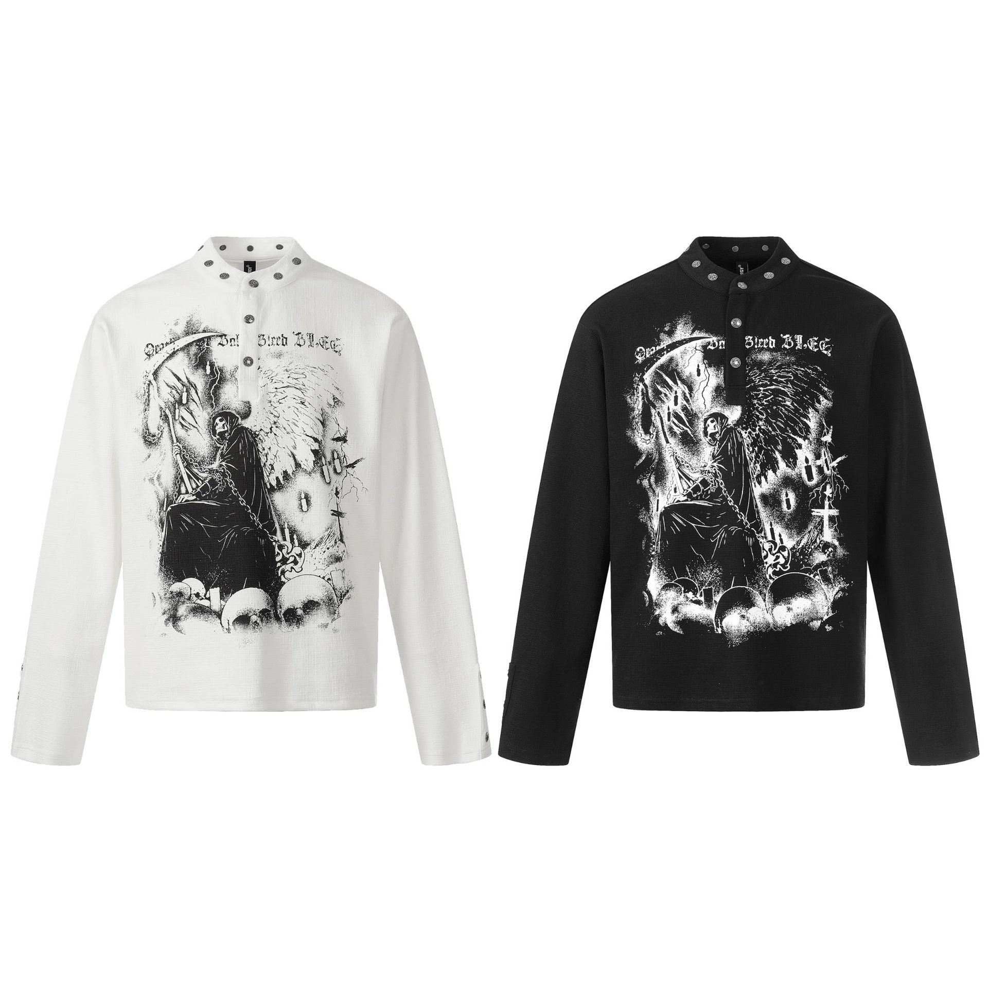 New American-style Retro Dark-themed Trendy Printed Mens Long-sleeve Shirt