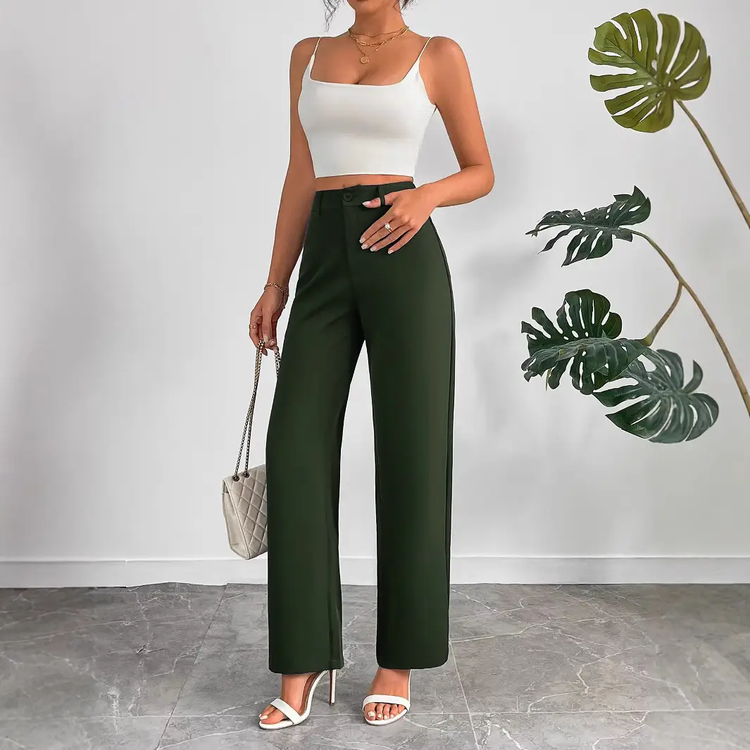 Plain Women's Clothing Temperament Leisure Straight-leg Pants