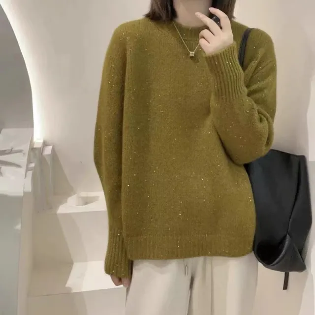 Soft Glutinous Fashion All match Round Neck Long Sleeve Autumn And Winter Olive - Shop at LoveMi