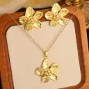Stainless Steel Heart Bow Flower Necklace And Earrings Set view 1