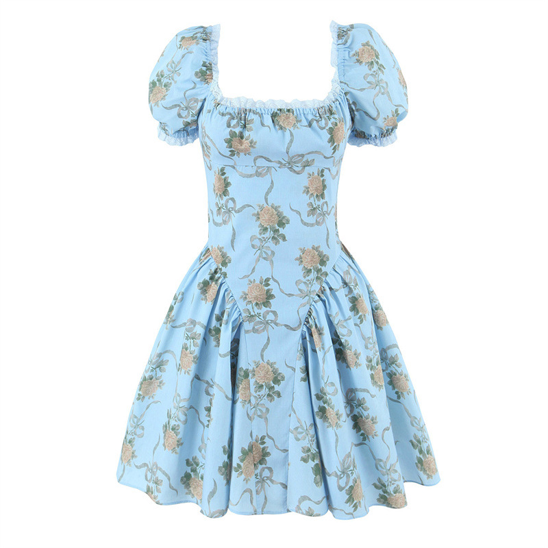 Blue Rose Cotton Printed Mini Dress Blue - Shop at LoveMi