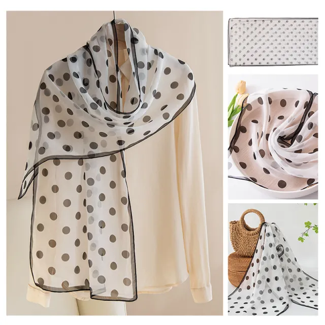 Silk Scarf Women's Mulberry Silk Printed Shawl Black Dots - Shop at LoveMi