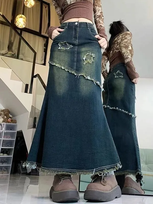 Women's Summer New Plus Size Cover Slim Mid length A Line Skirt Ant 5402 Vintage Blue - Shop at LoveMi