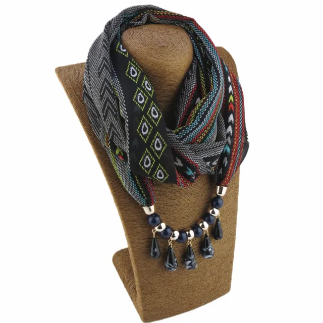 Acrylic Water Drop Beads Necklace Pendant Women's Jewelry Scarf Black - Shop at LoveMi