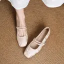 Elegant Chinese-style Tang Suit Womens Shoes Printed Square-toe Beaded Pumps view 1