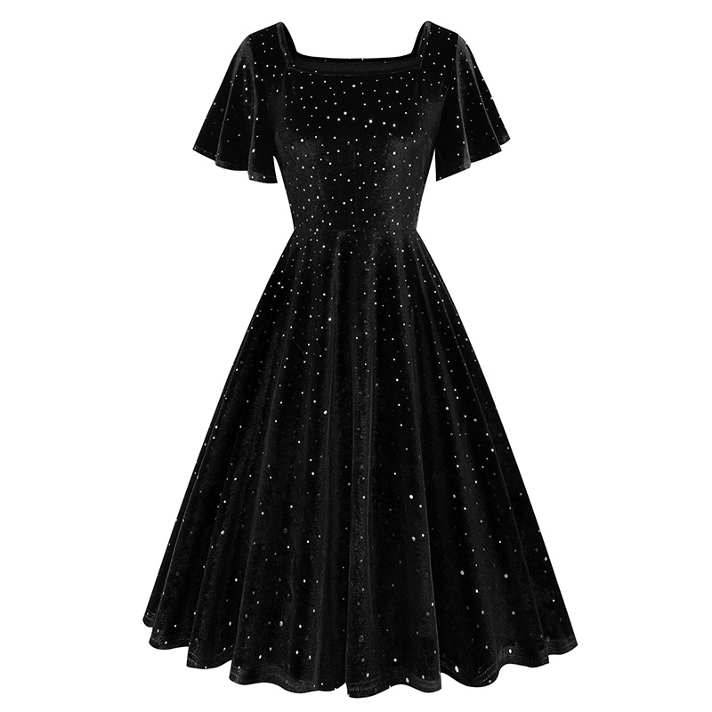 Title 4, Floating Sleeve Gilding Velvet Retro Dress