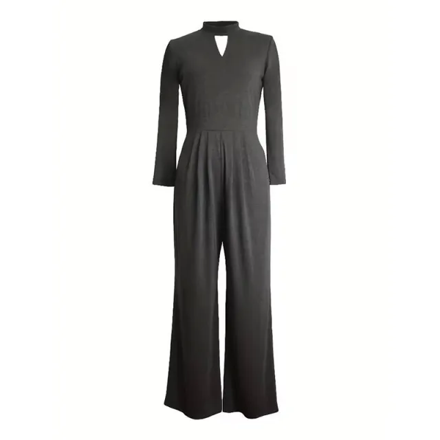 Small Turtleneck Long Sleeve Jumpsuit Knitted Casual Pants Straight Gray - Shop at LoveMi
