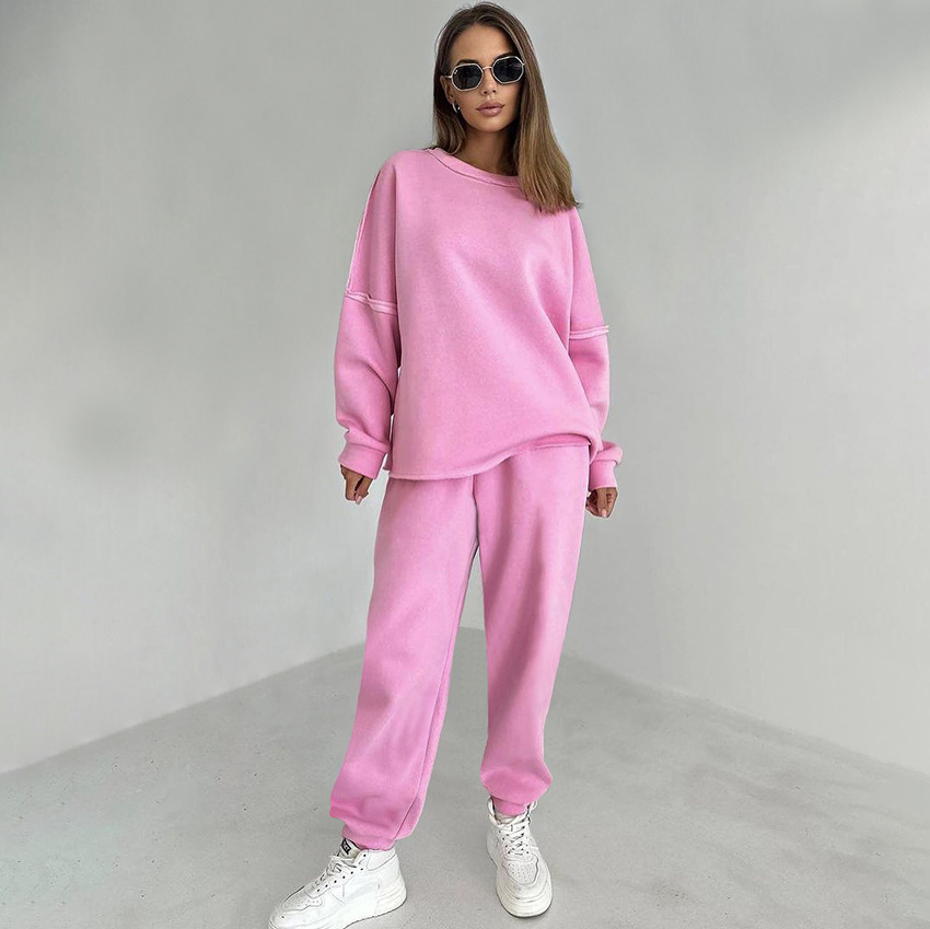 Knitted Plus Fluff Sweatshirt Pencil Pants Two-piece Set