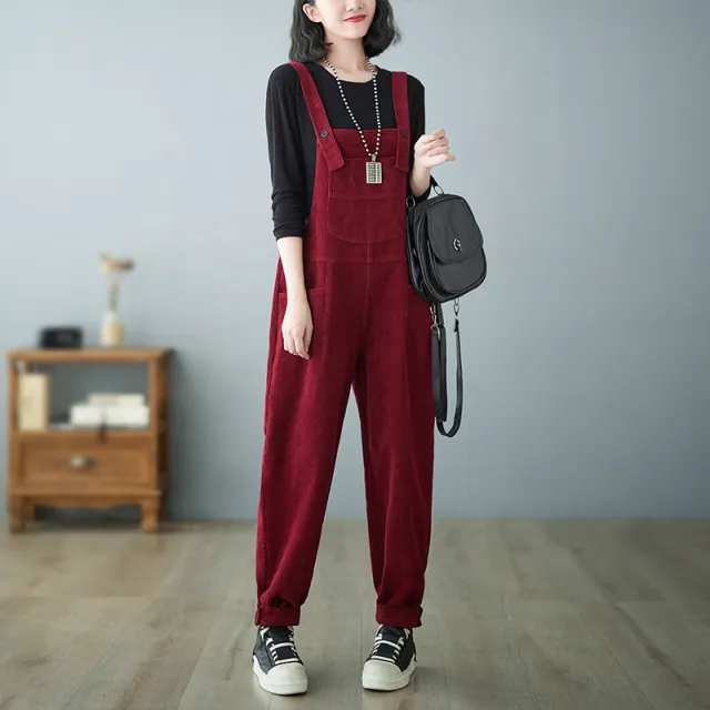 Women's Loose Casual Small Red Overalls Wine Red - Shop at LoveMi
