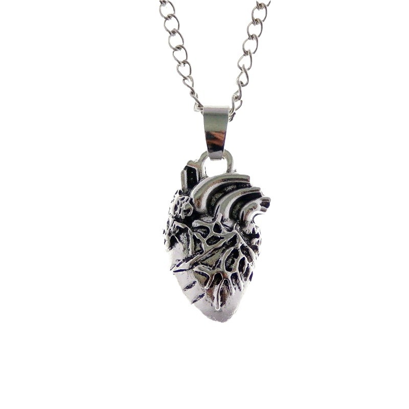Gothic Skull Charm Anatomical Heart Pendant Necklace