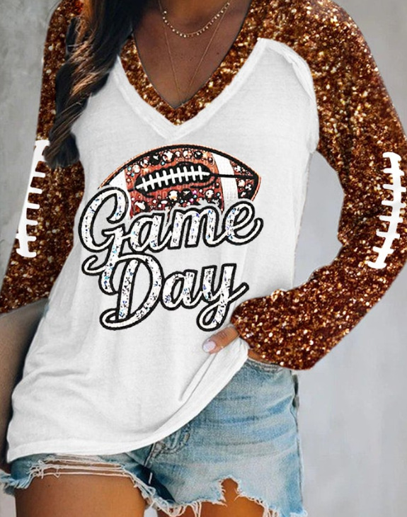 Women's Simple Casual V neck Long Sleeve T shirt Printing Bsl774 - Shop at LoveMi