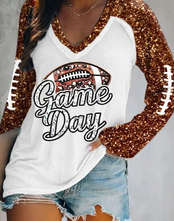 Women's Simple Casual V neck Long Sleeve T shirt Printing Bsl774 - Shop at LoveMi