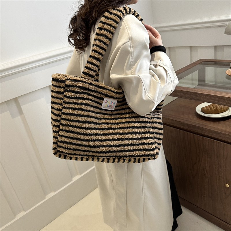 Korean Casual Shoulder Bag Fashion Striped Large Capacity Totes
