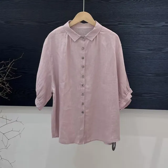 Artistic Versatile Breathable Solid Color Linen Women's Shirt Pink - Shop at LoveMi