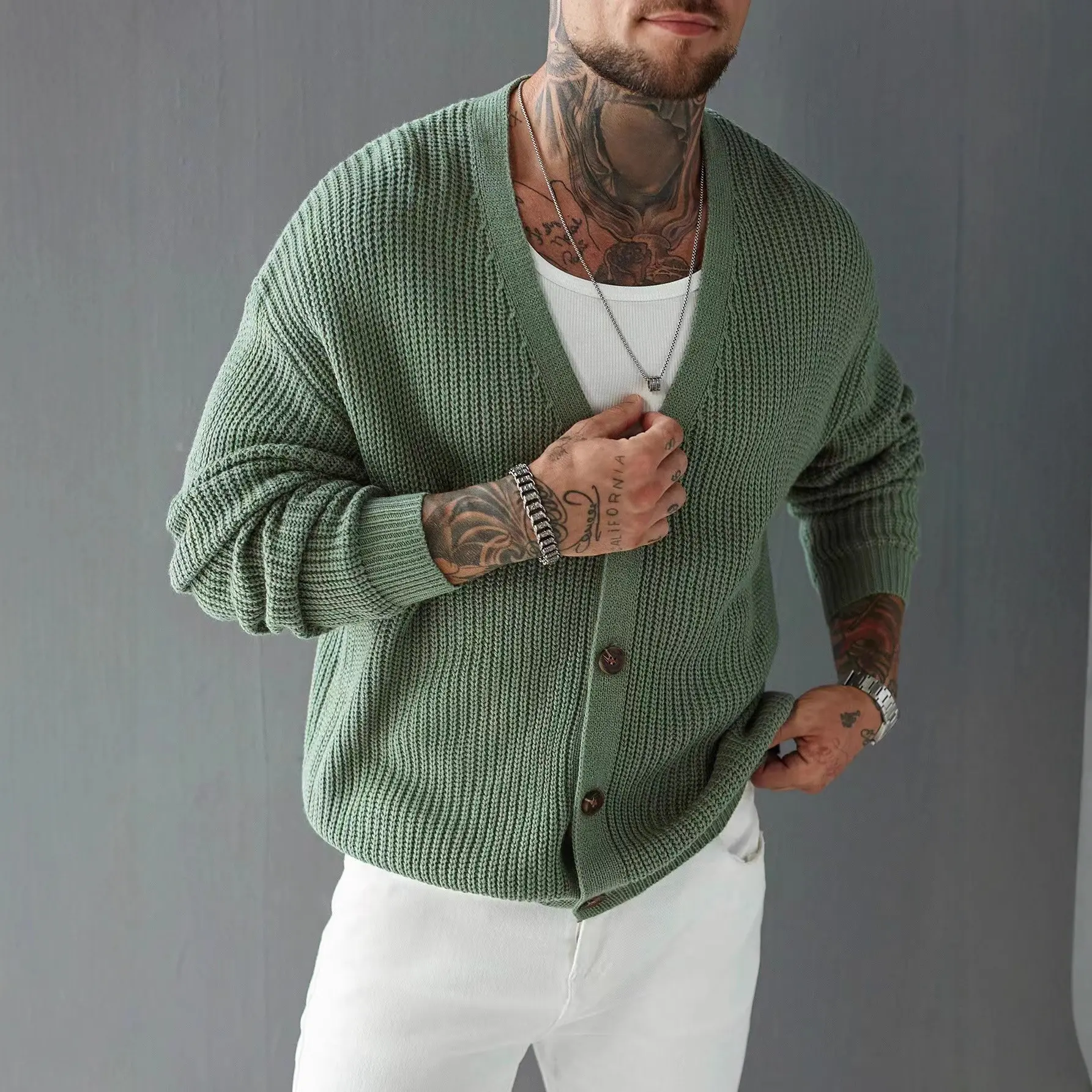 Casual Versatile Cardigan Deep V-neck Single-breasted Knit