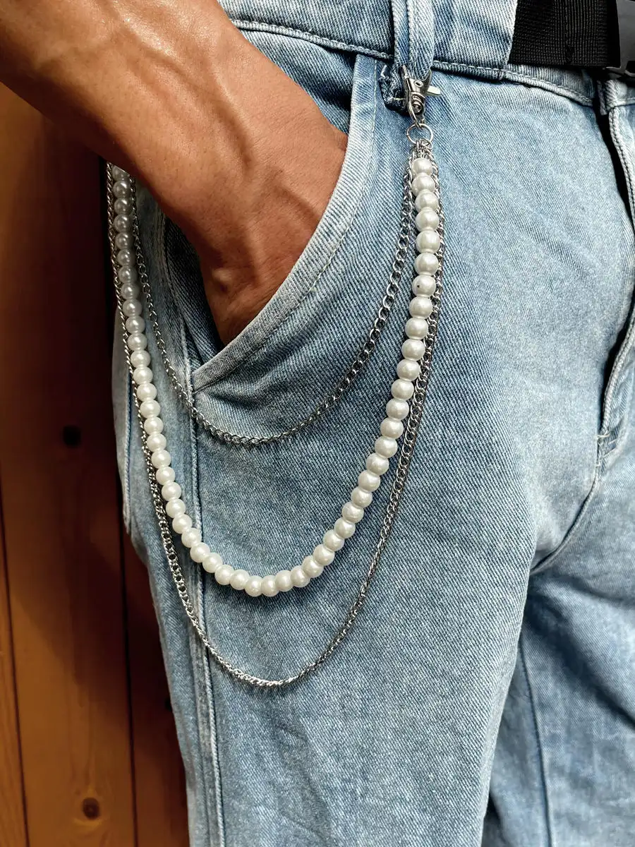 Pearl Phants Zipper Belt Jeans Skirt Shaped Accessory Waist Chain
