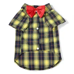 Pet Clothes Small And Medium-sized Dogs Plaid Shirt - Yellow Bow Tie Male - View 1