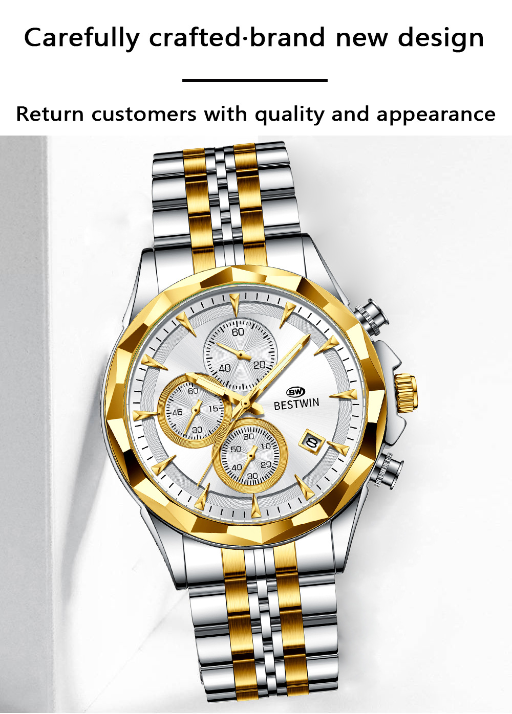 Bestwin BW1734 Luminous thin steel quartz watch for men