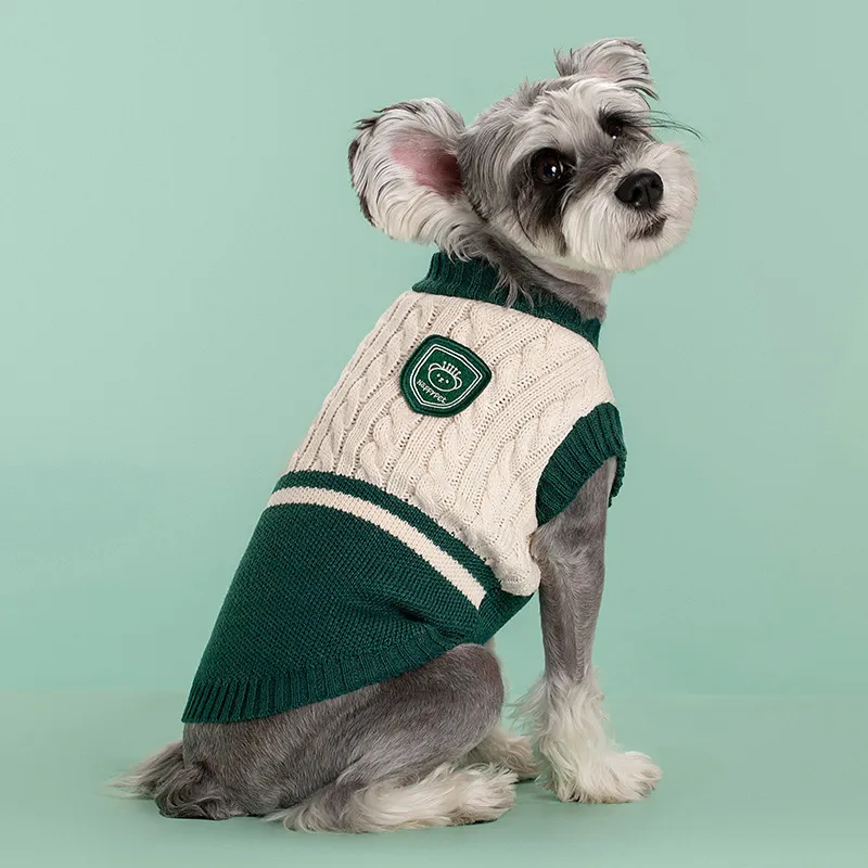 Pet Academy Style Thickened Warm Stretch Dog Sweater - Green