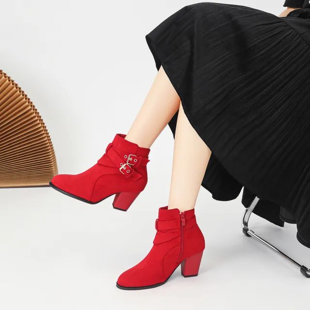 Women's Ankle Boots New Fashion Ankle Boots Comfortable Suede Red - Shop at LoveMi