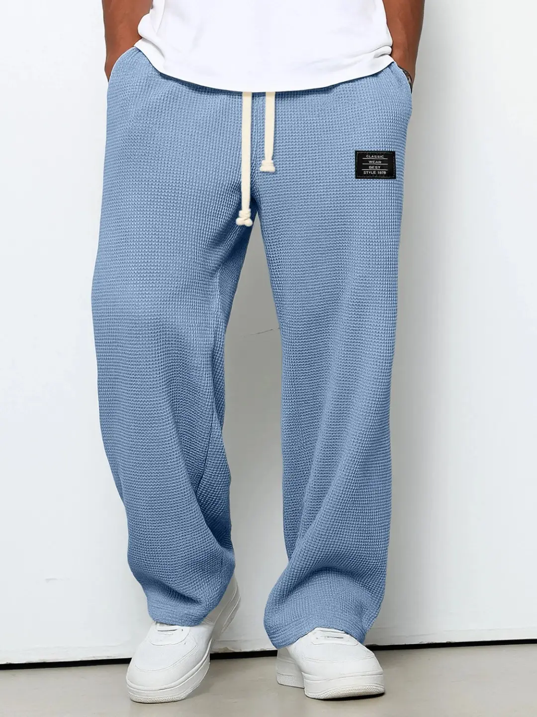 Waffle Straight Pants Fashion Brand Loose Drawstring