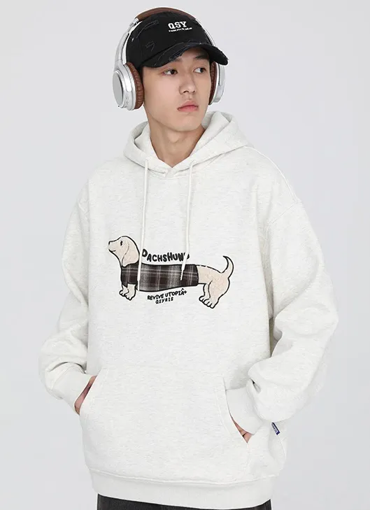 Original Sausage Dog Patch Pullover Hoodie Flower Gray - Shop at LoveMi