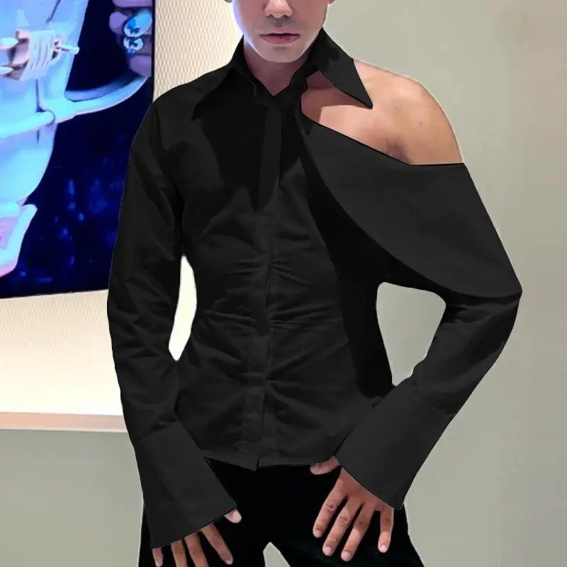 Long-sleeved Mens Shirt With Ruffled Sleeves