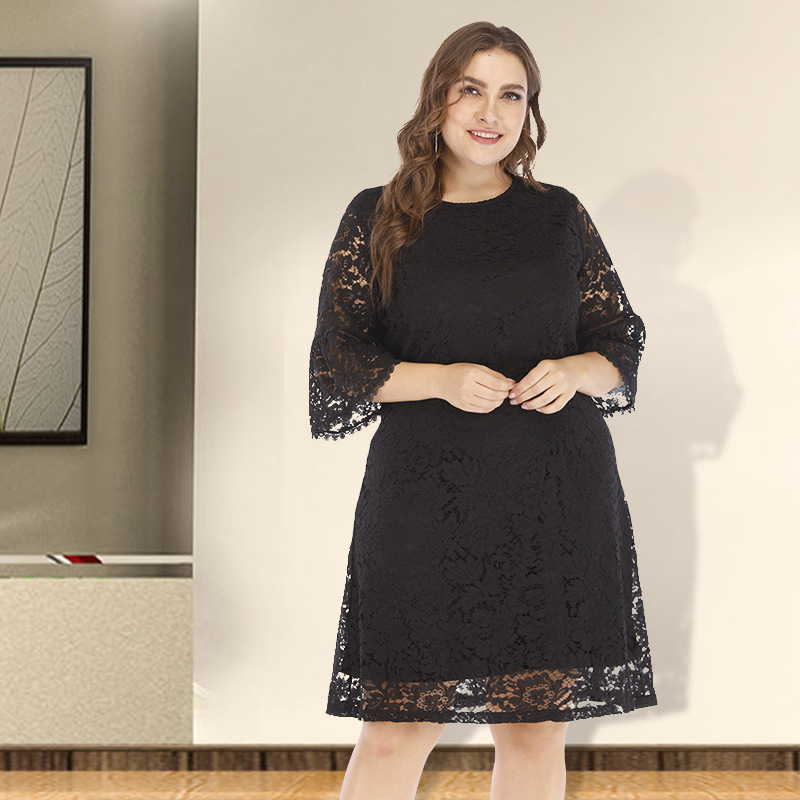 European And American Springsummer Loose-fit Plus-size Lace Dress For Women