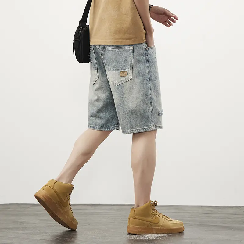 Men's Straight Ripped Denim Shorts