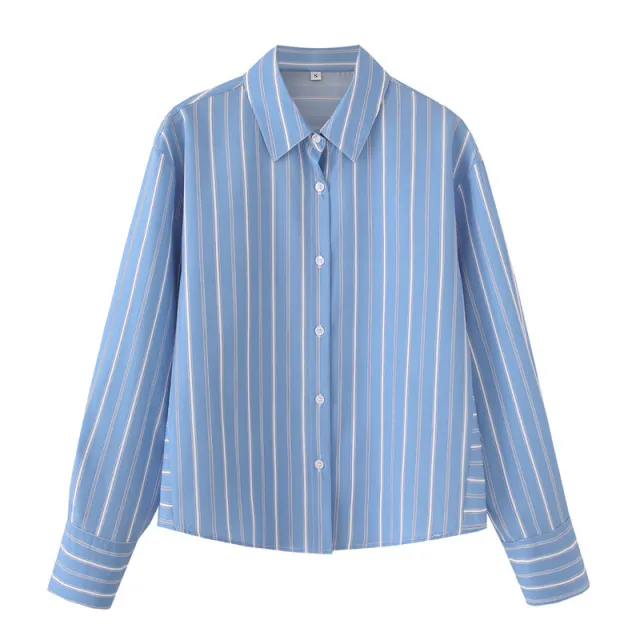 Striped Poplin Cotton Long sleeved Lapel Shirt - Shop at LoveMi