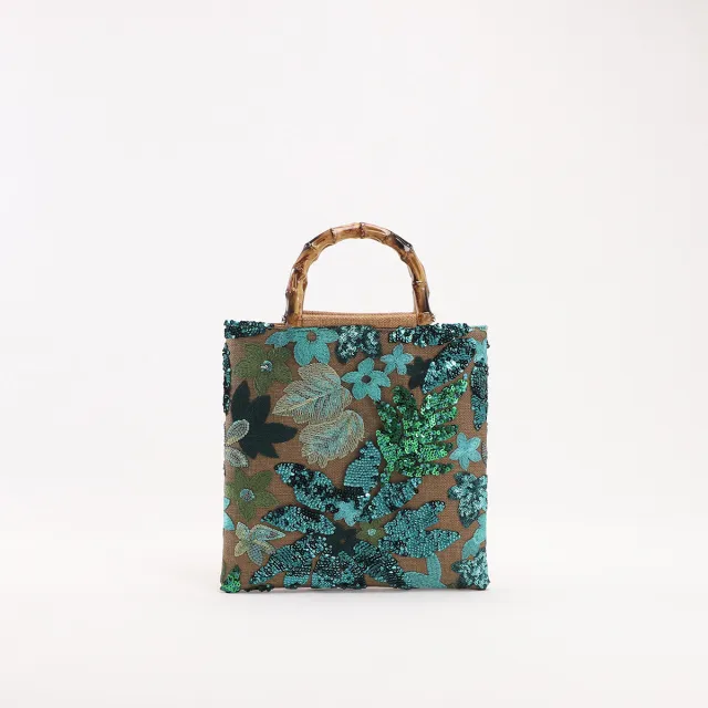 Colorful Sequins Vintage Embroidered Bamboo Handbag Green - Shop at LoveMi