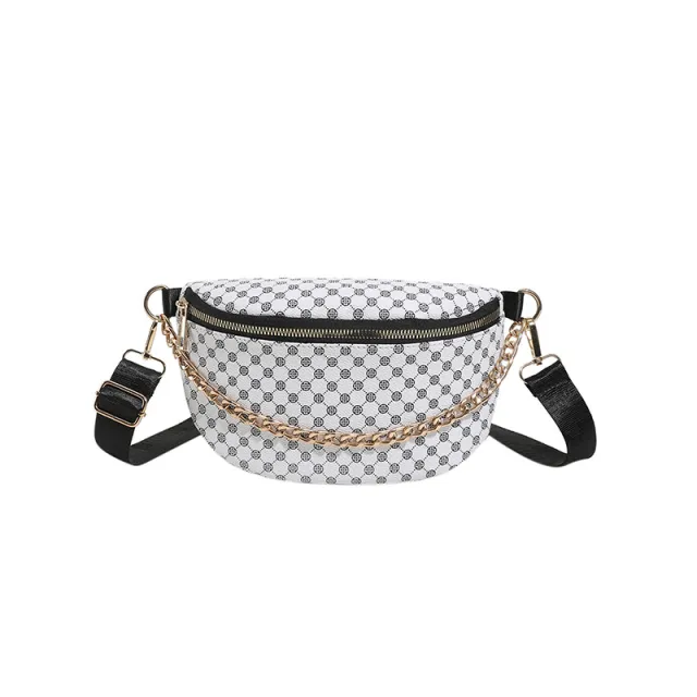 Metal Chain Shoulder Messenger Bag Full Printed Plaid Women White - Shop at LoveMi
