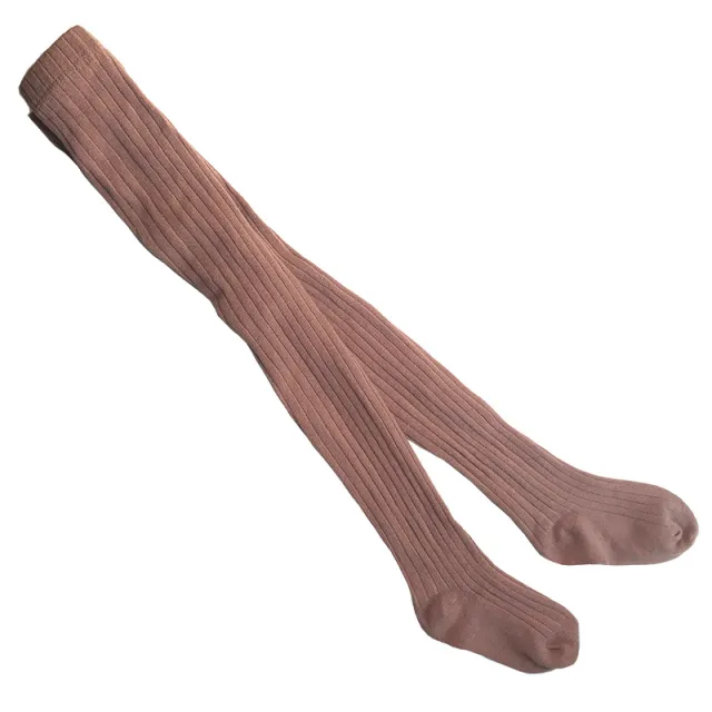 Solid color Baby Cotton Tights With Ribbed Stripes Pink Color - Shop at LoveMi