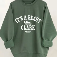 Casual Long Sleeve Round Neck Letter Print Pullover Sweater - Green - View 1