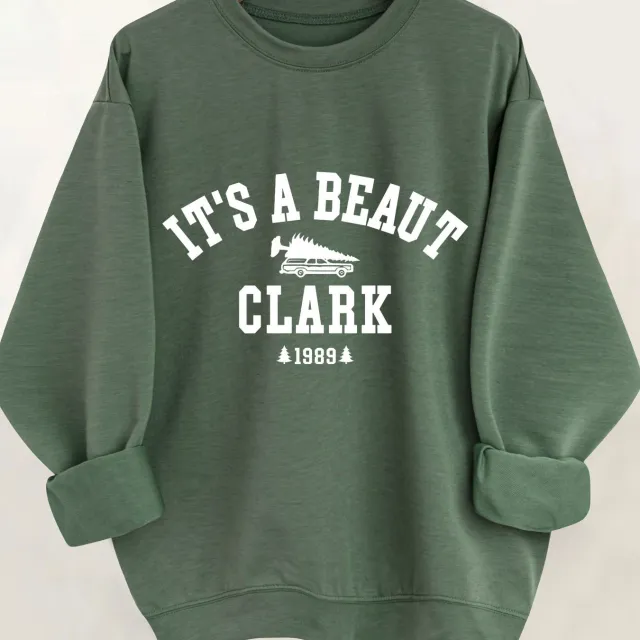 Casual Long Sleeve Round Neck Letter Print Pullover Sweater Green - Shop at LoveMi